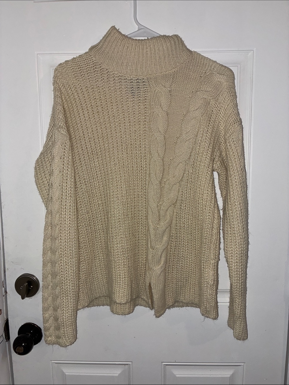 Poof! Cream Cable Knit Turtleneck Sweater